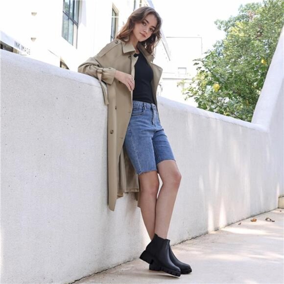 Women's Platform Chelsea Boots Lug Sole Slip On Chunky Block Heel Ankle Booties - Picture 6 of 7